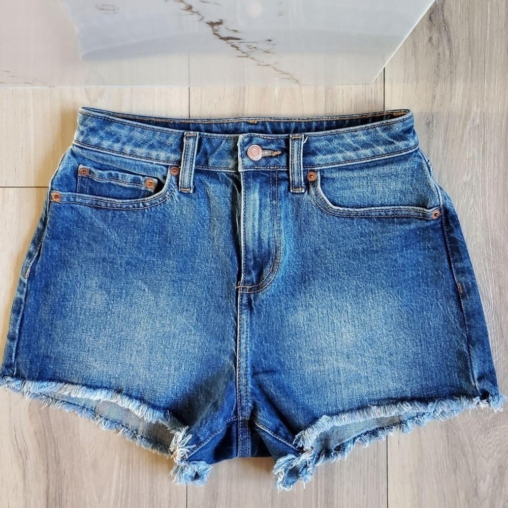 PINK Victoria's Secret Denim Shorts Womens 0 Blue Cut Off Fringe Hem Summer